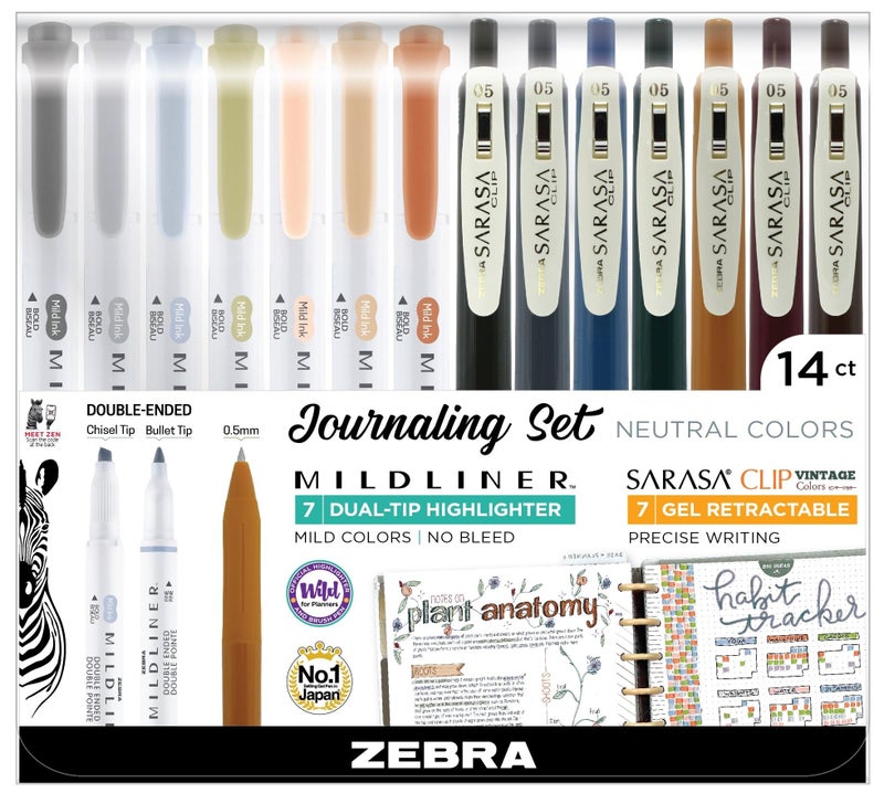 Zebra Pen Sarasa Clip Vintage and Mildliner Neutral Set Ideal for Bible Highlighting No Bleed Ideal for Bible Highlighting and Bullet Journaling Fine Point Assorted Colors 14Pack 10114 - Image 2