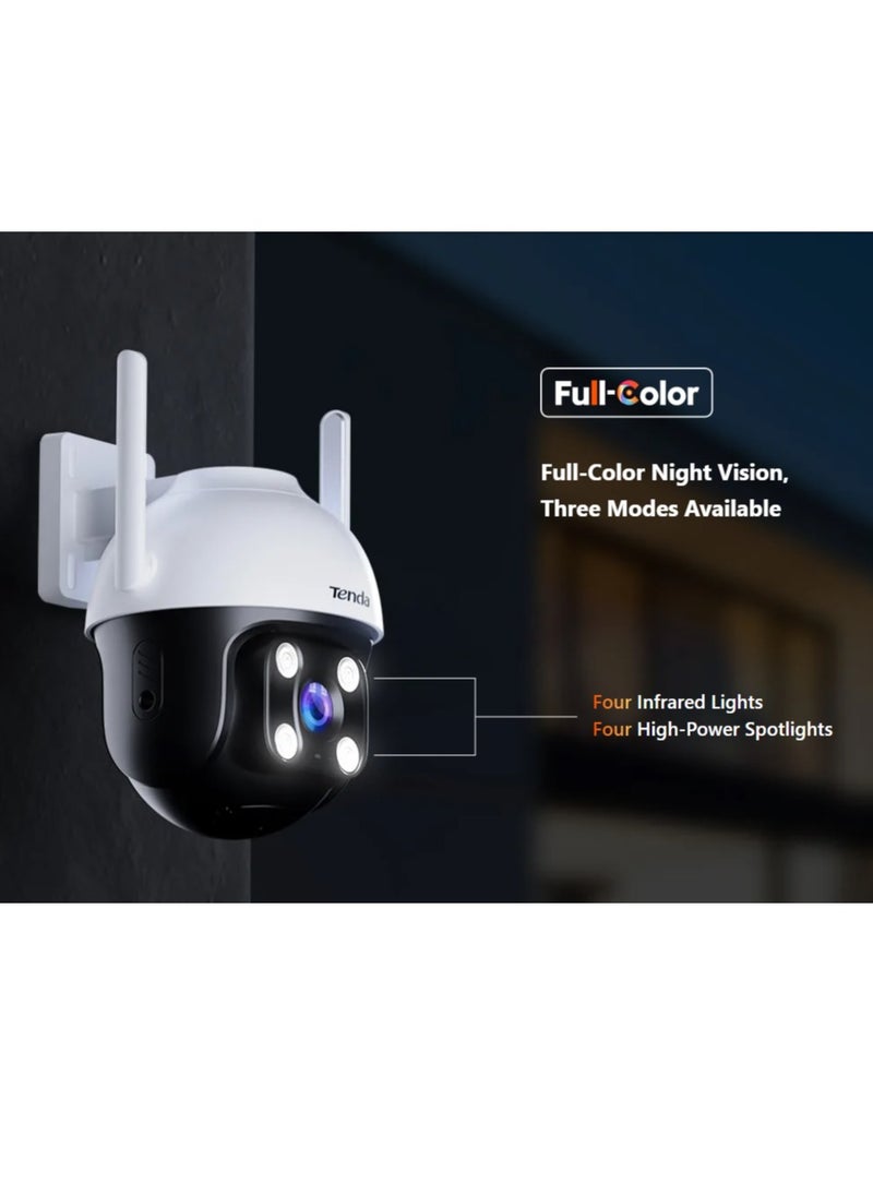 تيندا - كاميرا مراقبة خارجية TENDA CH7 بدقة 4 ميجابكسل بزاوية 360 درجة مع رؤية ليلية ملونة 30 مترًا، وكاميرا PTZ CCTV WiFi مع صوت ثنائي الاتجاه، وكشف الإنسان بالذكاء الاصطناعي والتنبيه، والتحكم في التطبيق، ومقاومة للطقس IP66، وتعمل مع أليكسا - Image 1