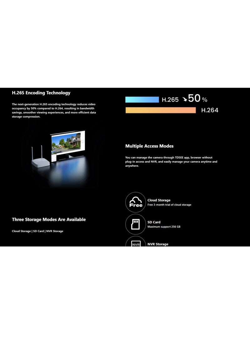 تيندا - كاميرا مراقبة خارجية TENDA CH7 بدقة 4 ميجابكسل بزاوية 360 درجة مع رؤية ليلية ملونة 30 مترًا، وكاميرا PTZ CCTV WiFi مع صوت ثنائي الاتجاه، وكشف الإنسان بالذكاء الاصطناعي والتنبيه، والتحكم في التطبيق، ومقاومة للطقس IP66، وتعمل مع أليكسا - Image 1