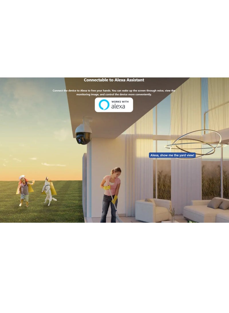 تيندا - كاميرا مراقبة خارجية TENDA CH7 بدقة 4 ميجابكسل بزاوية 360 درجة مع رؤية ليلية ملونة 30 مترًا، وكاميرا PTZ CCTV WiFi مع صوت ثنائي الاتجاه، وكشف الإنسان بالذكاء الاصطناعي والتنبيه، والتحكم في التطبيق، ومقاومة للطقس IP66، وتعمل مع أليكسا - Image 1