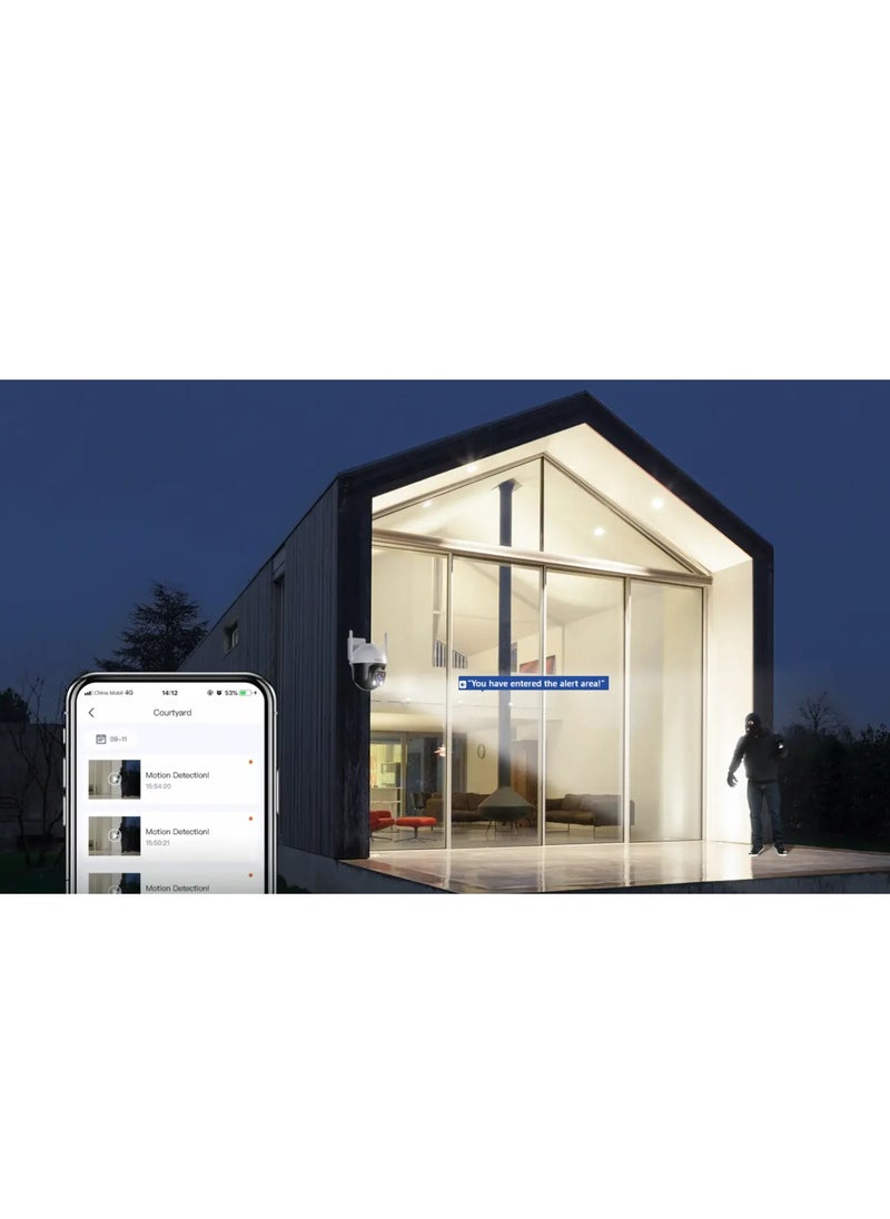 تيندا - كاميرا مراقبة خارجية TENDA CH7 بدقة 4 ميجابكسل بزاوية 360 درجة مع رؤية ليلية ملونة 30 مترًا، وكاميرا PTZ CCTV WiFi مع صوت ثنائي الاتجاه، وكشف الإنسان بالذكاء الاصطناعي والتنبيه، والتحكم في التطبيق، ومقاومة للطقس IP66، وتعمل مع أليكسا - Image 1