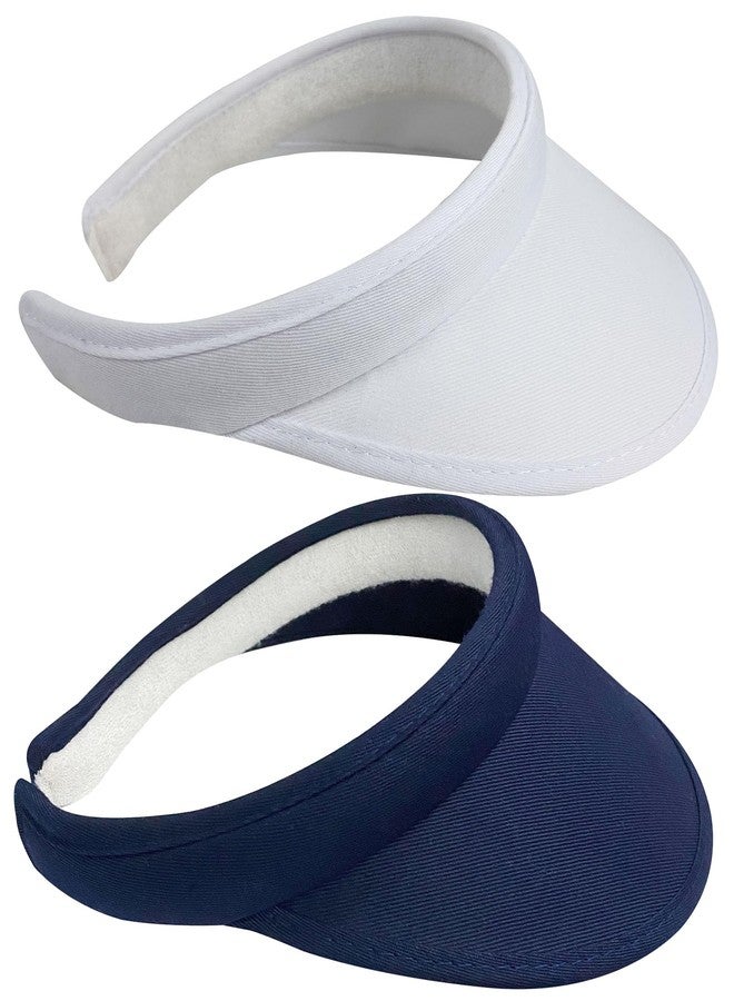 كيجيا عبوة من قطعتين من قبعات واقية من الشمس للنساء والرجال، مزودة بمشبك تثبيت وحافة عريضة، مناسبة للرياضات الخارجية والجولف والشاطئ والسفر والتنس (أبيض + كحلي) - Image 1