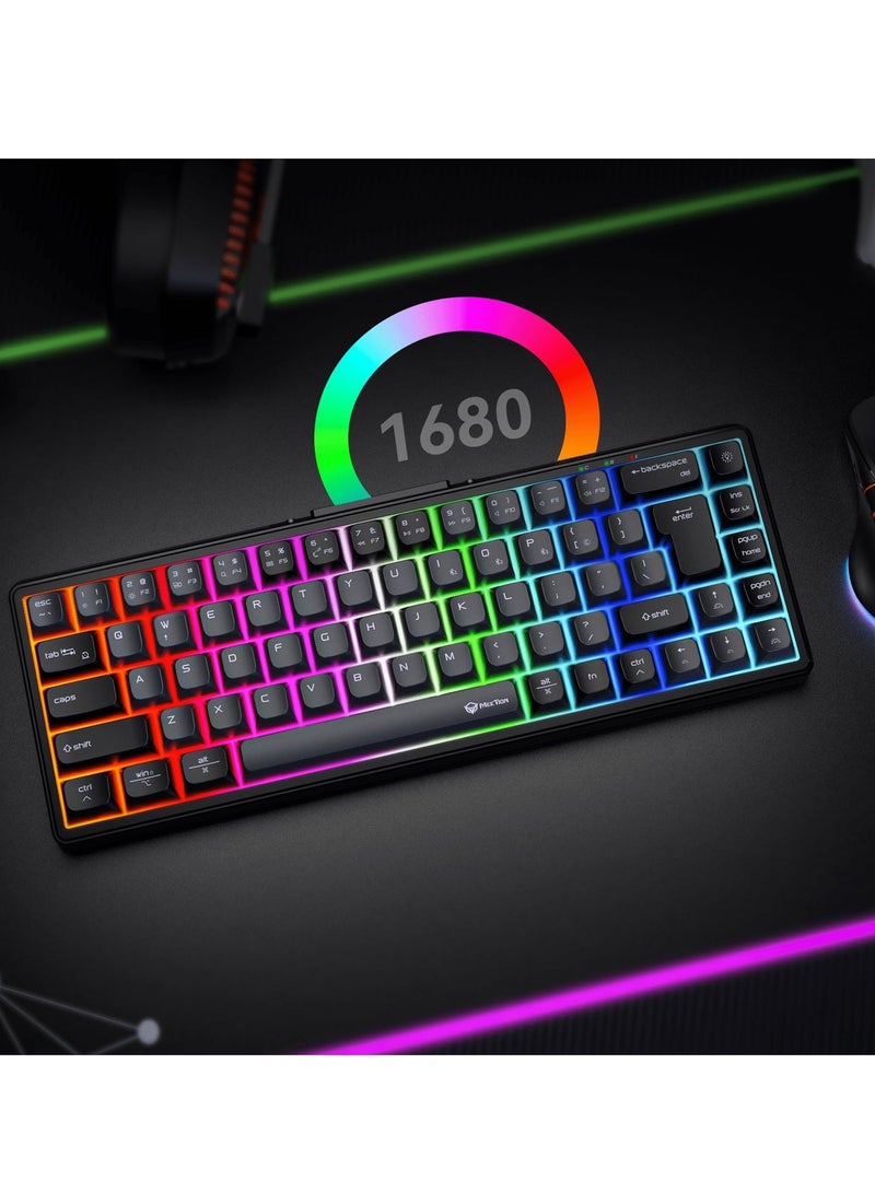 Meetion كيبورد ميتيون ميكانيكي لاسلكي RGB ثلاثي الوضع 65% MK12 تصميم 65% كامل مفاتيح قابل للتبديل (أسود) - Image 1