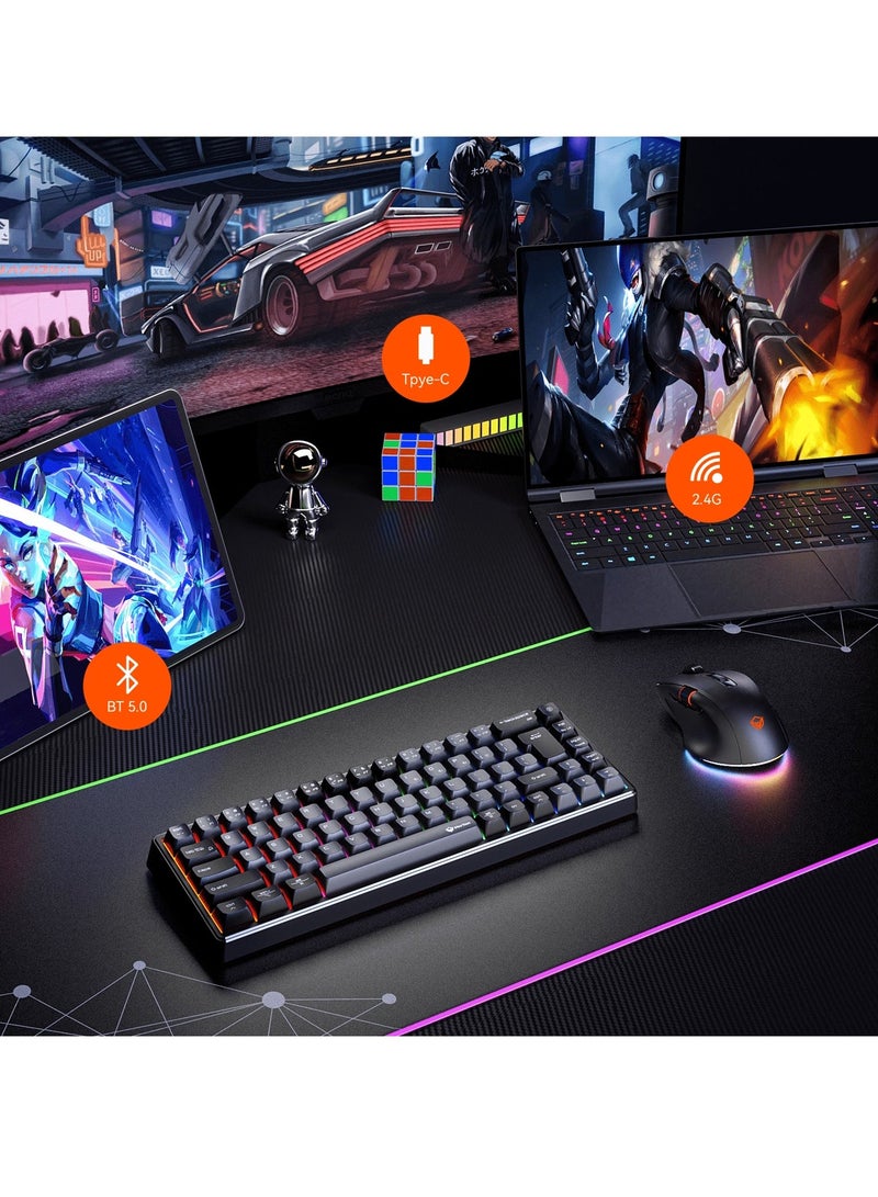 Meetion كيبورد ميتيون ميكانيكي لاسلكي RGB ثلاثي الوضع 65% MK12 تصميم 65% كامل مفاتيح قابل للتبديل (أسود) - Image 4