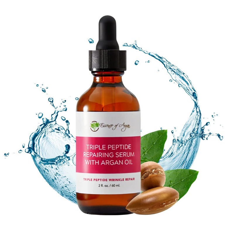 Essence of Argan Triple Peptide Serum for Face with Argan Oil, Aloe Vera, Chamomile, Green Tea and Olive Oil - For Deep Moisturizing and Glowing Skin - 2fl.oz/60ml - Image 1