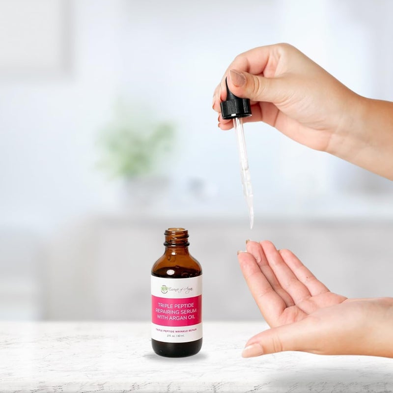 Essence of Argan Triple Peptide Serum for Face with Argan Oil, Aloe Vera, Chamomile, Green Tea and Olive Oil - For Deep Moisturizing and Glowing Skin - 2fl.oz/60ml - Image 4