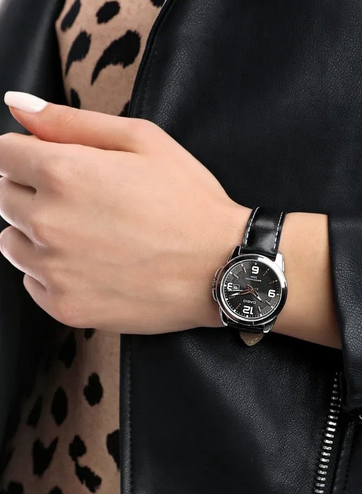 كاسيو Analog Women’s Watch LTP-1314L-8AVDF, 36.5 mm Black Dial, Ion-Plated Stainless Steel Case & Black Genuine Leather Band, 50m WR - Image 5