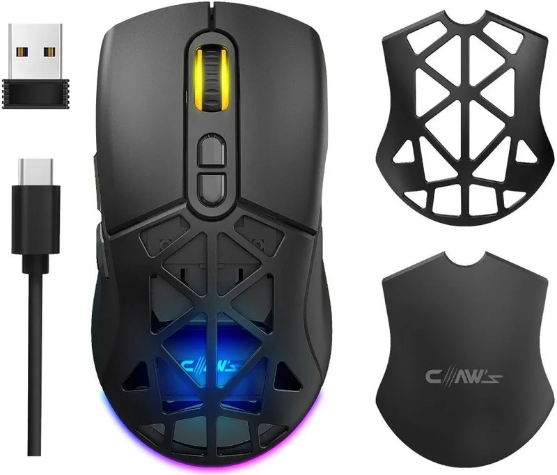 Claw'S Nexus Air V1 Wireless 10000 Dpi Pixart PMW3325 Sensor RGB Wireless Gaming Mouse with Macro Software & Changeable Cover - Black (2.4 GHz Wireless + BT5.1 + Type-C Support)