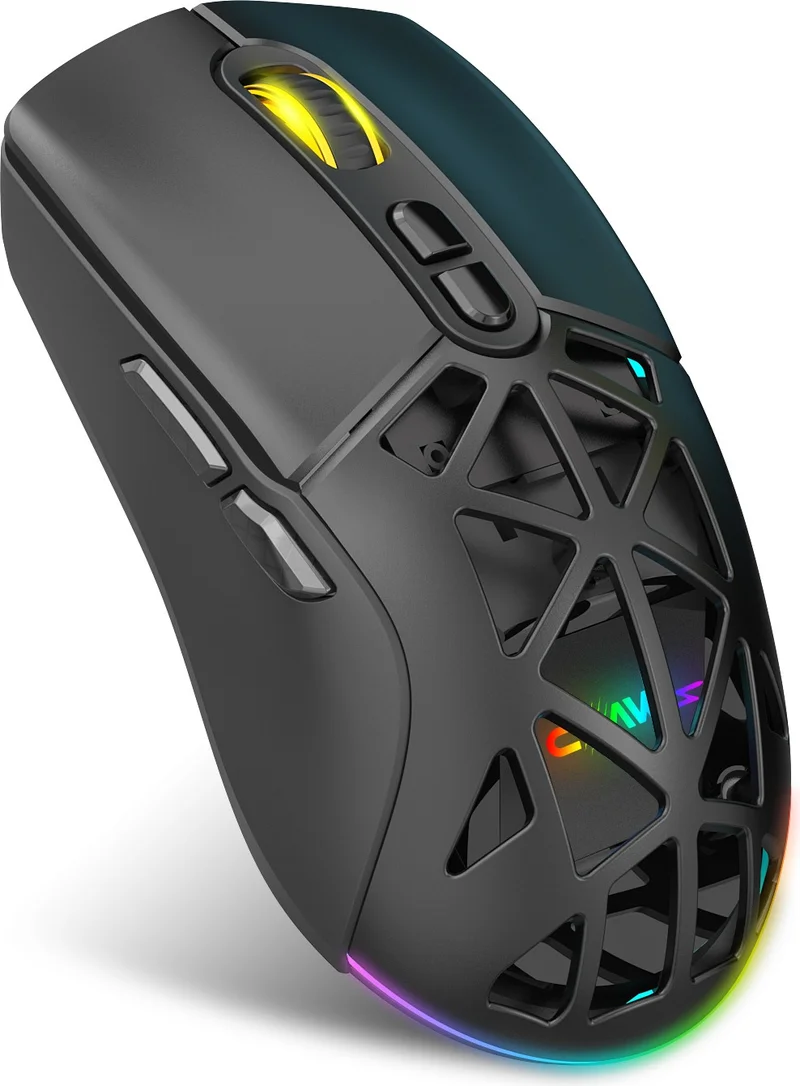 Claw'S Nexus Air V1 Wireless 10000 Dpi Pixart PMW3325 Sensor RGB Wireless Gaming Mouse with Macro Software & Changeable Cover - Black (2.4 GHz Wireless + BT5.1 + Type-C Support)