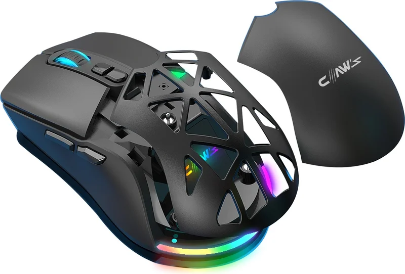 Claw'S Nexus Air V1 Wireless 10000 Dpi Pixart PMW3325 Sensor RGB Wireless Gaming Mouse with Macro Software & Changeable Cover - Black (2.4 GHz Wireless + BT5.1 + Type-C Support)