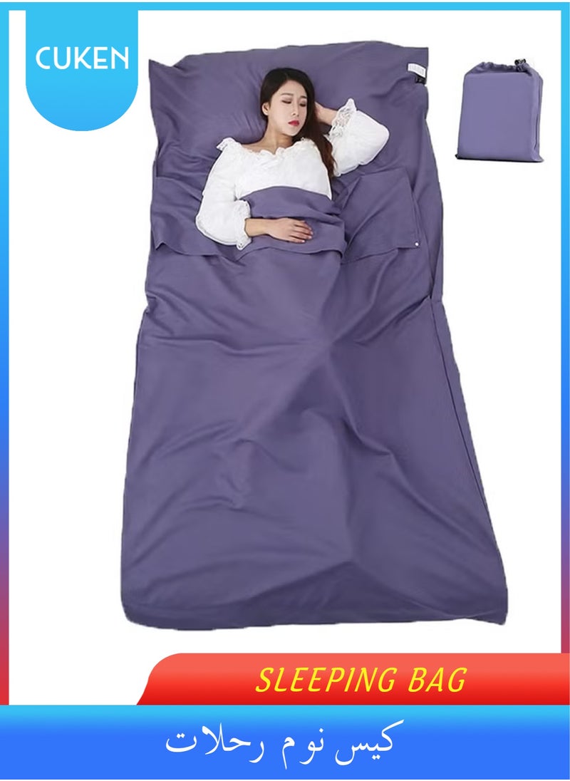 Cuken 115x210cm Sleeping Bag Liner with Storage Bag, Camping Travel Home Bed Sheet, Lightweight Breathable Hotel Compact Sacks(Purple)  - Image 1