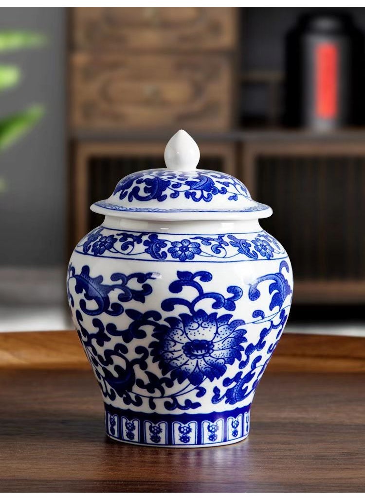 Chinese Ceramic Seal Storage Canister Tangzhi lotus leaf tea pot 