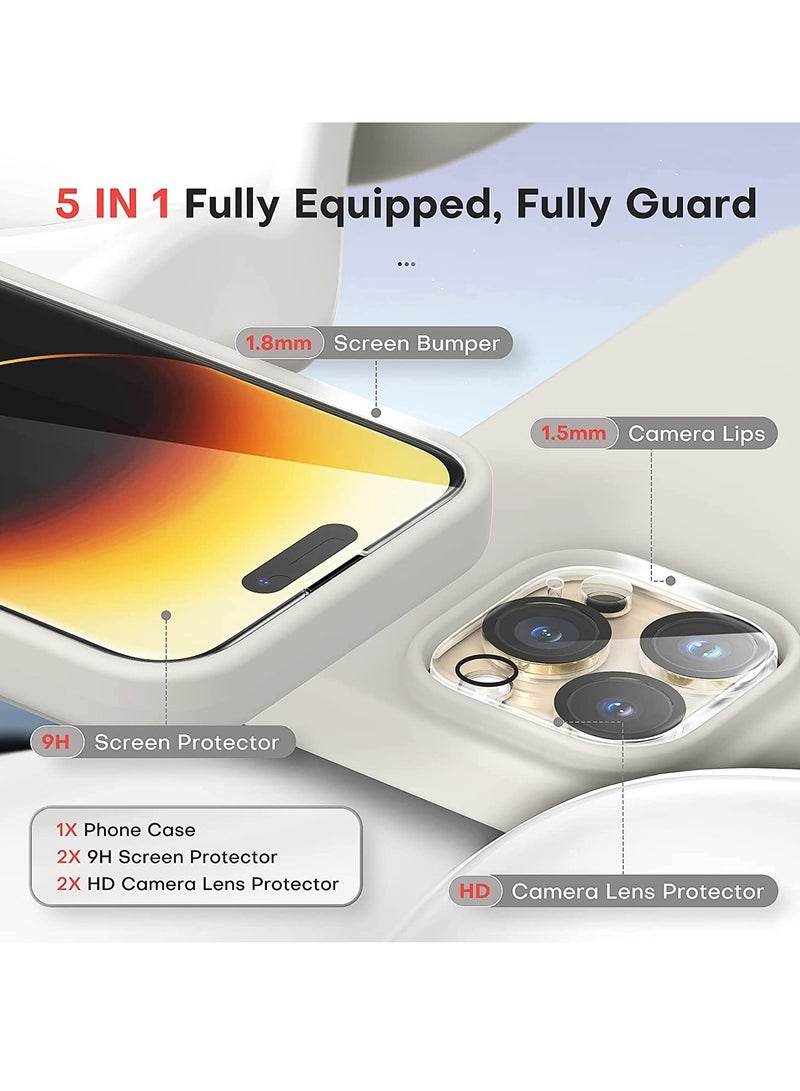 ELTRAZONE [5 in 1] for iPhone 14 pro max Case, with 2 Pack Screen Protector + 2 Pack Camera Lens Protector, Slim Liquid Silicone Phone Case 6.7 Inch, [Anti-Scratch] [Drop Protection], Stone - Image 2