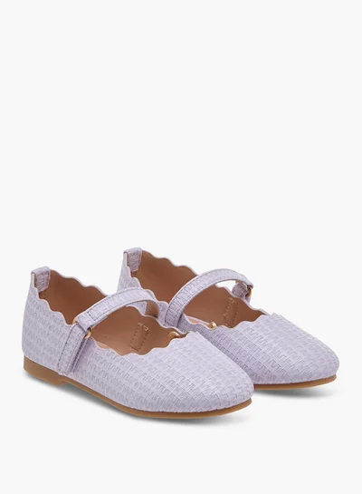 جونيورز Girls Scallop Detail Ballerina Shoes with Hook and Loop Closure