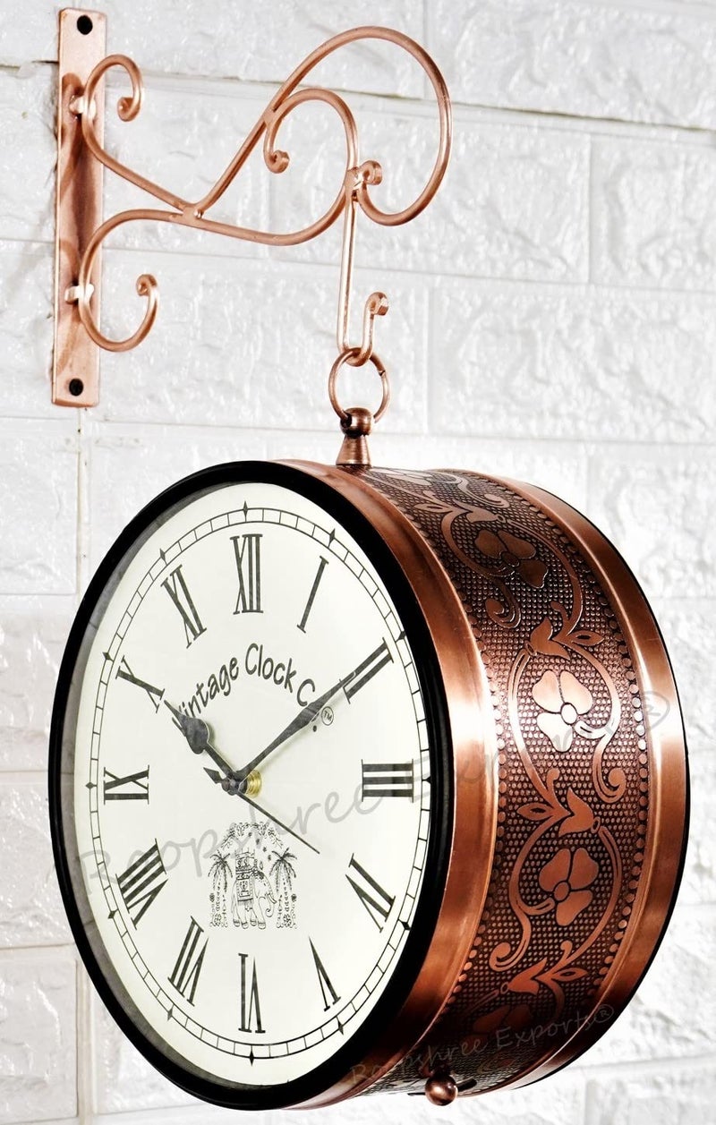 Vintage Clock Handcrafted Double Side Analog Wall Clock 1 Year Warranty / 65470-12-RR, Iron, 30x30 cm, Two Side Roman Number, black - Image 1