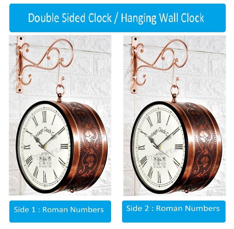 Vintage Clock Handcrafted Double Side Analog Wall Clock 1 Year Warranty / 65470-12-RR, Iron, 30x30 cm, Two Side Roman Number, black - Image 2