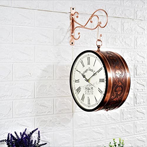 Vintage Clock Handcrafted Double Side Analog Wall Clock 1 Year Warranty / 65470-12-RR, Iron, 30x30 cm, Two Side Roman Number, black - Image 4