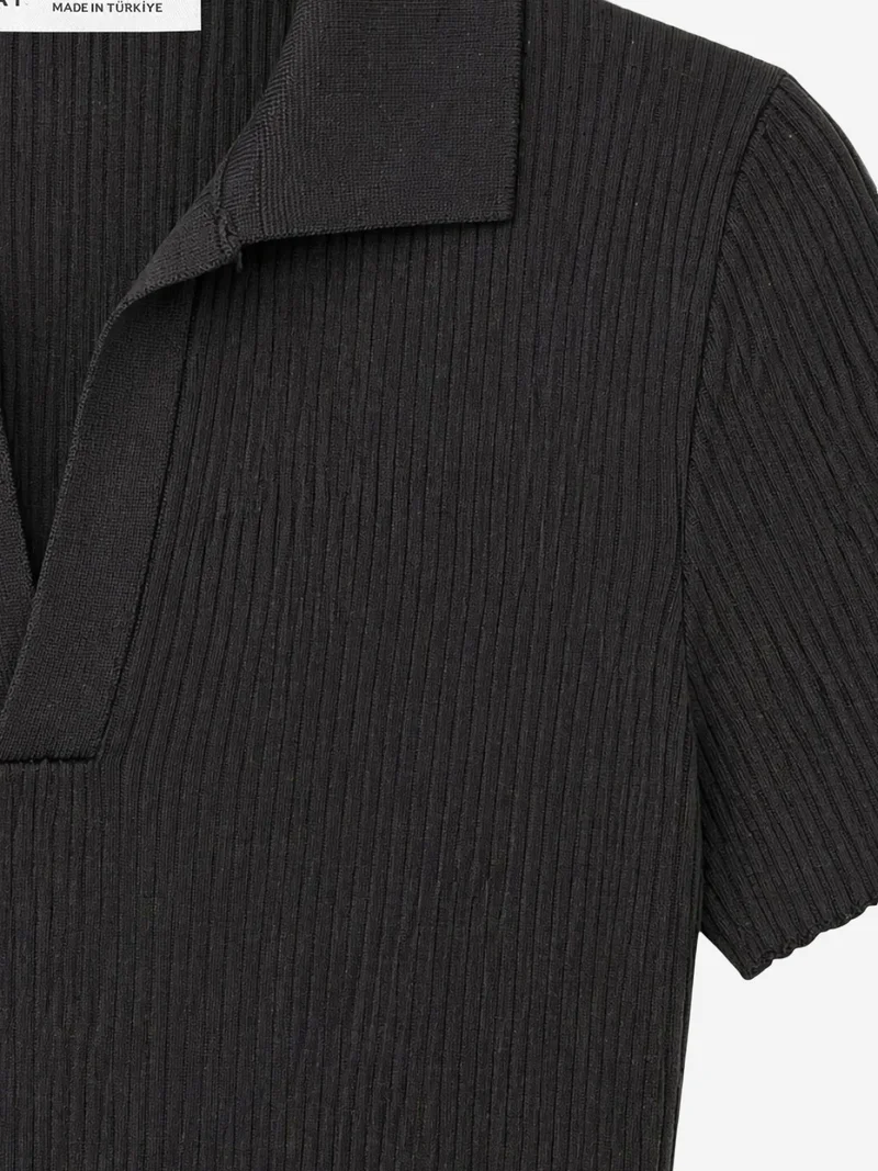 ميكسراي MIXRAY Ribbed Polo Collar Blouse