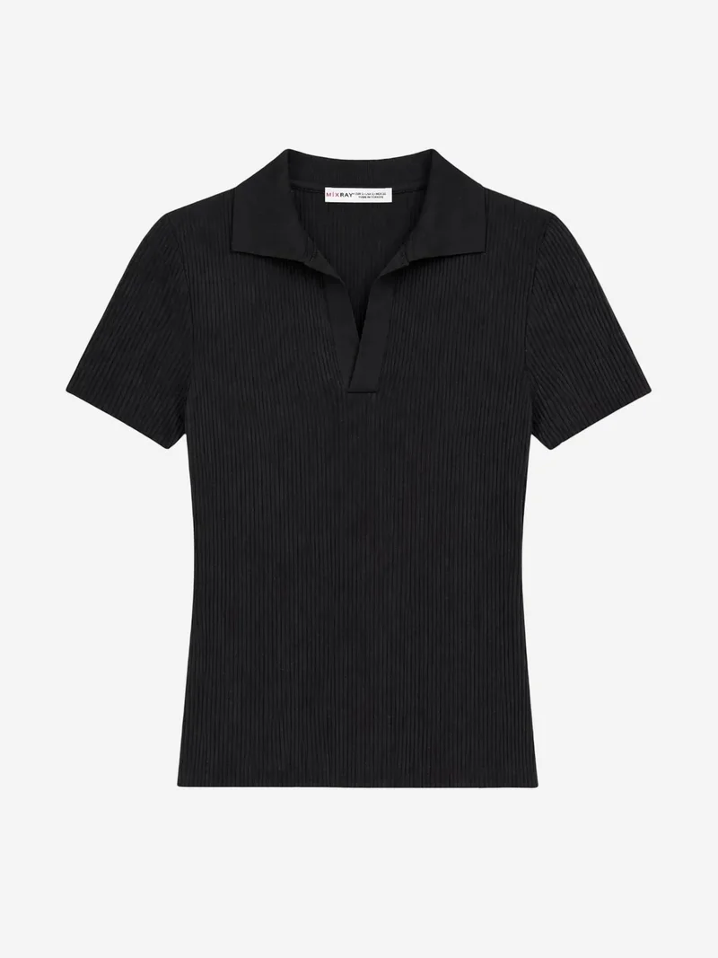 ميكسراي MIXRAY Ribbed Polo Collar Blouse