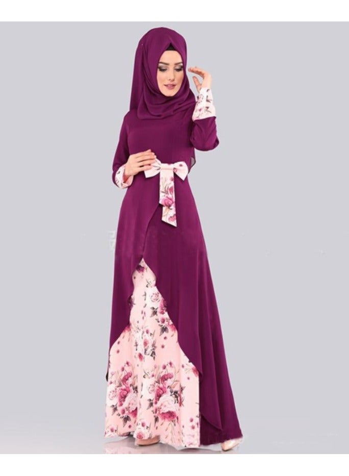 KUYING New Printed Loose Waistband Pullover Long Sleeved Dress 