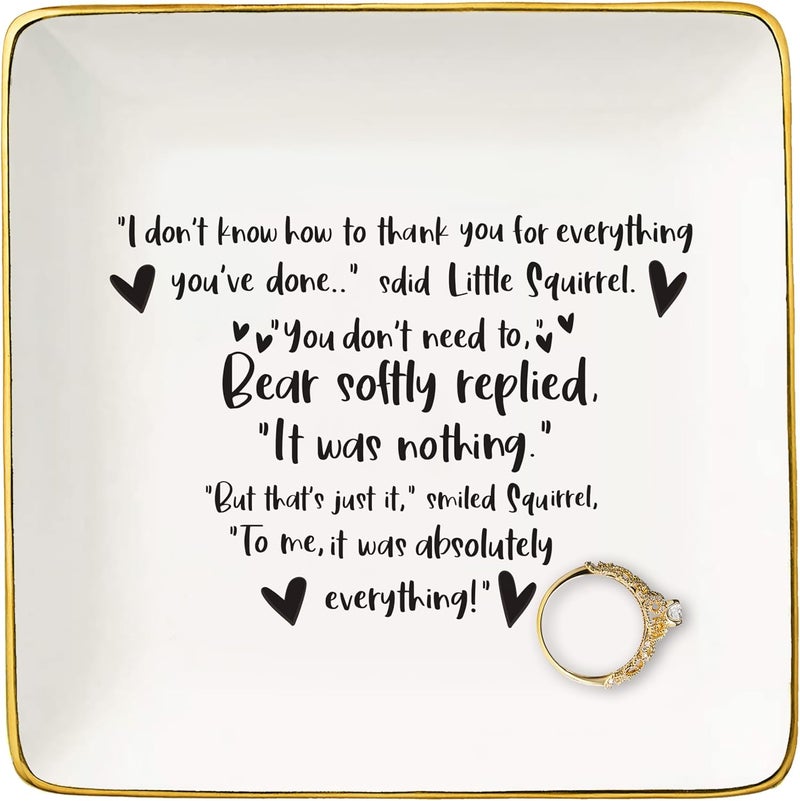 NZY Friendship Gift for Best Friends,Bestie,Bff,Friendship Help Each Other and Thank You Keepsake-Little Squirrel Bear Saying-I Don't Know How to Thank You-Ceramic Jewelry Tray Trinket Holder Ring Dish - Image 1