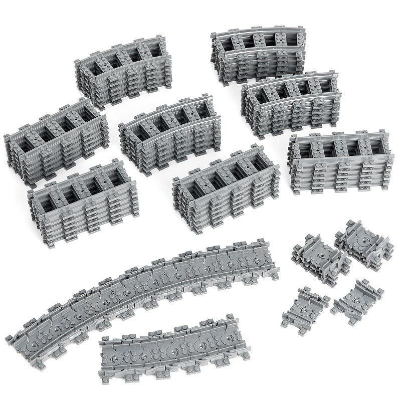 MANNIDOO Classic City Train Tracks 72 Pieces Railroad Track with 24 Flexible 24 Curved and 24 Straight Tracks Train Expansion Accessories Compatible with All Major Brands Train Tracks - Image 3