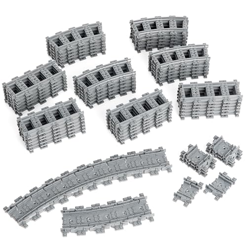 MANNIDOO Classic City Train Tracks 72 Pieces Railroad Track with 24 Flexible 24 Curved and 24 Straight Tracks Train Expansion Accessories Compatible with All Major Brands Train Tracks - Image 1