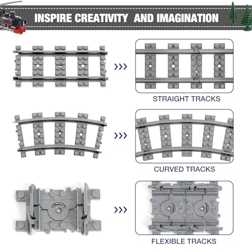 MANNIDOO Classic City Train Tracks 72 Pieces Railroad Track with 24 Flexible 24 Curved and 24 Straight Tracks Train Expansion Accessories Compatible with All Major Brands Train Tracks - Image 5
