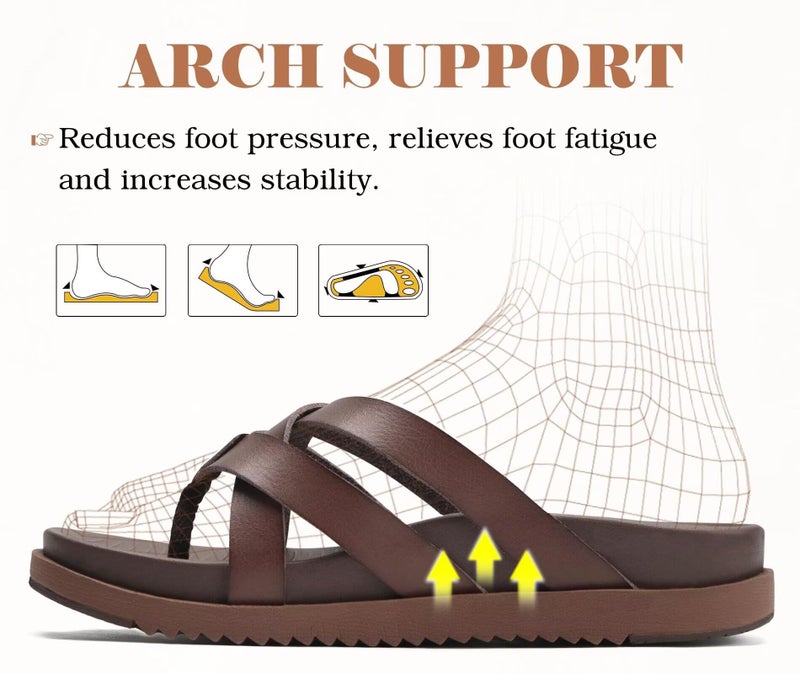 KuaiLu Womens Dressy Orthotic Flip Flops Trendy Comfortable Cushion Recovery Walking Leather Thong Sandals Ladies Yoga Memory Foam Summer Pool Beach Slip on Plantar Fasciitis Arch Support Brown 7 - Image 4