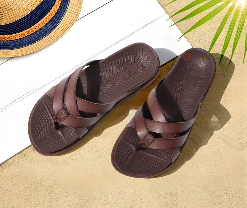 KuaiLu Womens Dressy Orthotic Flip Flops Trendy Comfortable Cushion Recovery Walking Leather Thong Sandals Ladies Yoga Memory Foam Summer Pool Beach Slip on Plantar Fasciitis Arch Support Brown 7 - Image 3