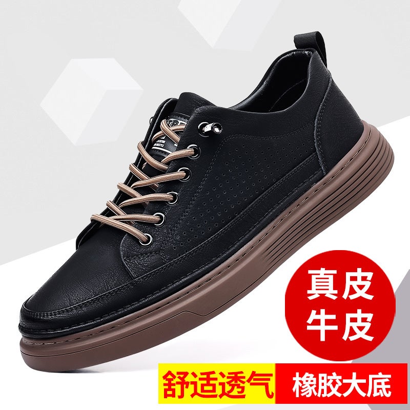 Men'S Shoes Genuine Leather Summer Sneakers Men'S Trendy Shoes Breathable Black Leather Shoes Men'S Korean Style White Shoes Sports Casual Shoes - Image 4