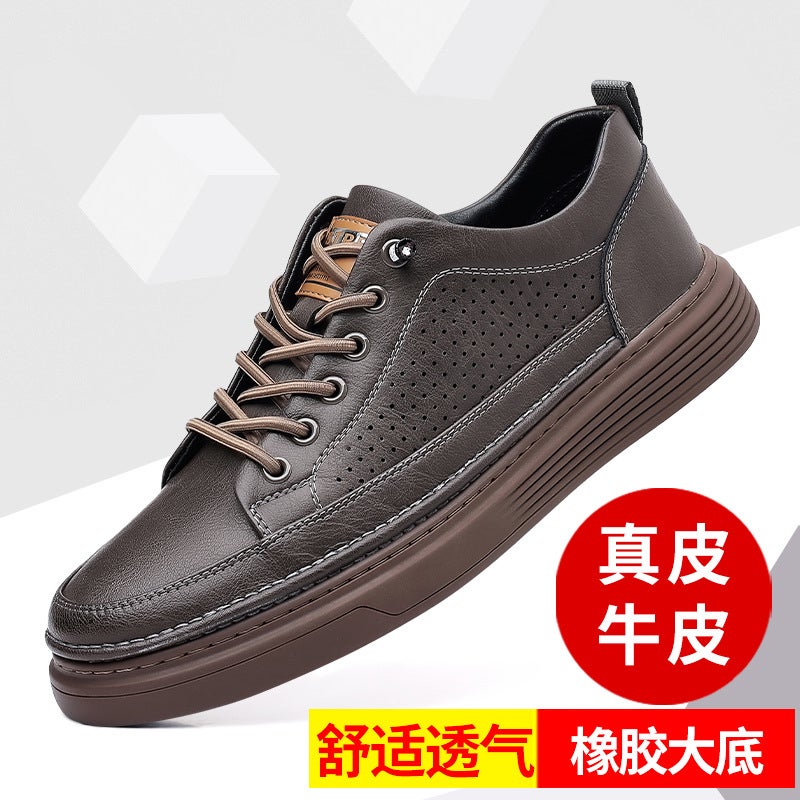 Men'S Shoes Genuine Leather Summer Sneakers Men'S Trendy Shoes Breathable Black Leather Shoes Men'S Korean Style White Shoes Sports Casual Shoes - Image 2