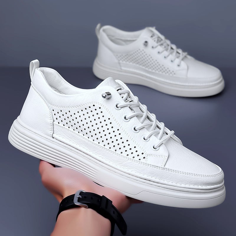 Men'S Shoes Genuine Leather Summer Sneakers Men'S Trendy Shoes Breathable Black Leather Shoes Men'S Korean Style White Shoes Sports Casual Shoes - Image 1