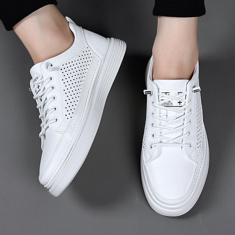 Men'S Shoes Genuine Leather Summer Sneakers Men'S Trendy Shoes Breathable Black Leather Shoes Men'S Korean Style White Shoes Sports Casual Shoes - Image 5