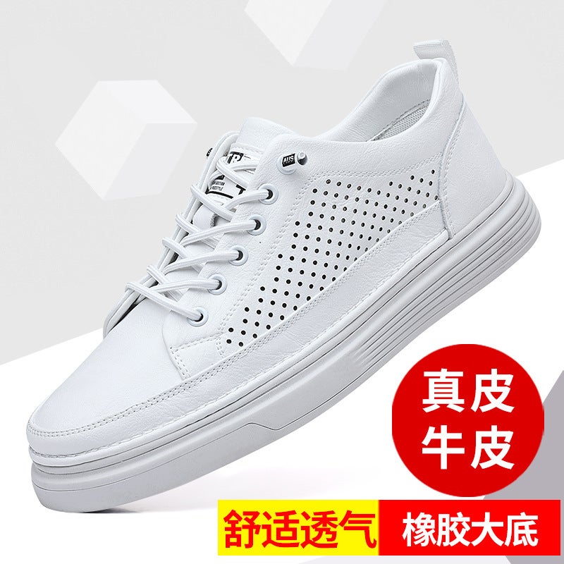 Men'S Shoes Genuine Leather Summer Sneakers Men'S Trendy Shoes Breathable Black Leather Shoes Men'S Korean Style White Shoes Sports Casual Shoes - Image 3
