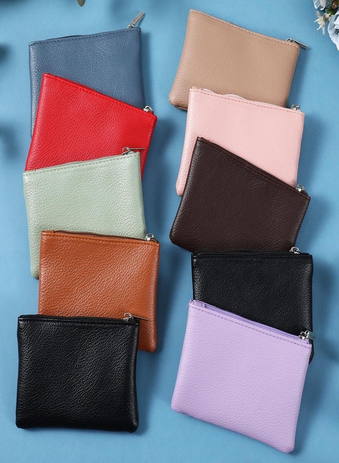 Dimeho 10 Pcs Coin Purse Portable PU Leather Coin Purse Pouch Mini Card Holder Wallet with Zipper Small Change Bag for Women Men Credit Card Folded Bills ID Key Headset Lipstick - Image 3