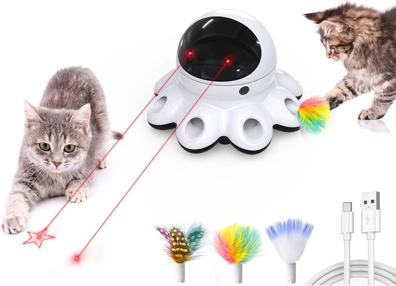 ORSDA Cat Laser Toy, 2-in-1 Interactive Automatic Motion Activated Moving 8 Holes Whack A Mole Feather, USB Rechargeable Electronic Smart Sensor Kitten Toys for Indoor Exercise - Image 1