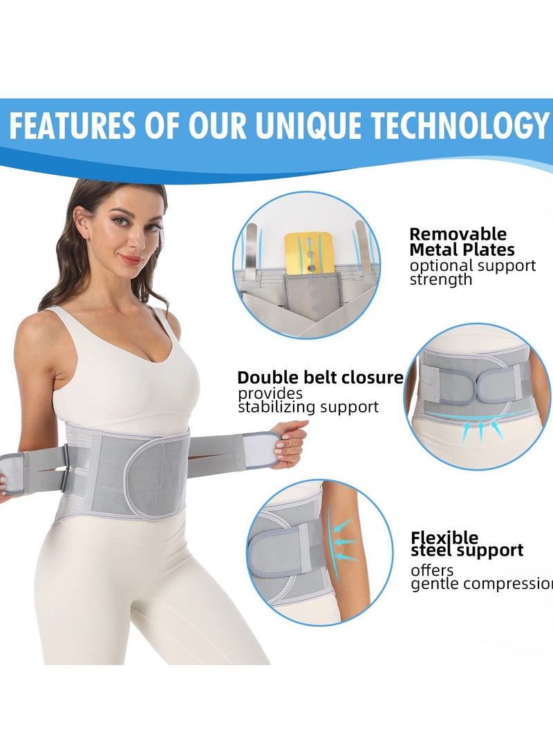 Lower Back Pain Relief Brace Adjustable Support Belt for Herniated Disc and Sciatica Removable Stays Breathable Fabric Perfect Fit for Men and Women Grey Large - Image 2
