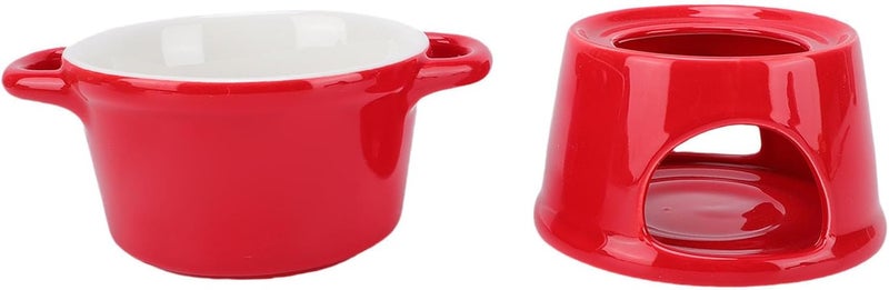 300ml Ceramic Chocolate Fondue Mug, Butter Warmer Pot, Stainless Steel Fork Dipping Pot for Melting Cheese Chocolate Broth, Ideal for Kitchen Dessert Snacks (Red) - Image 5