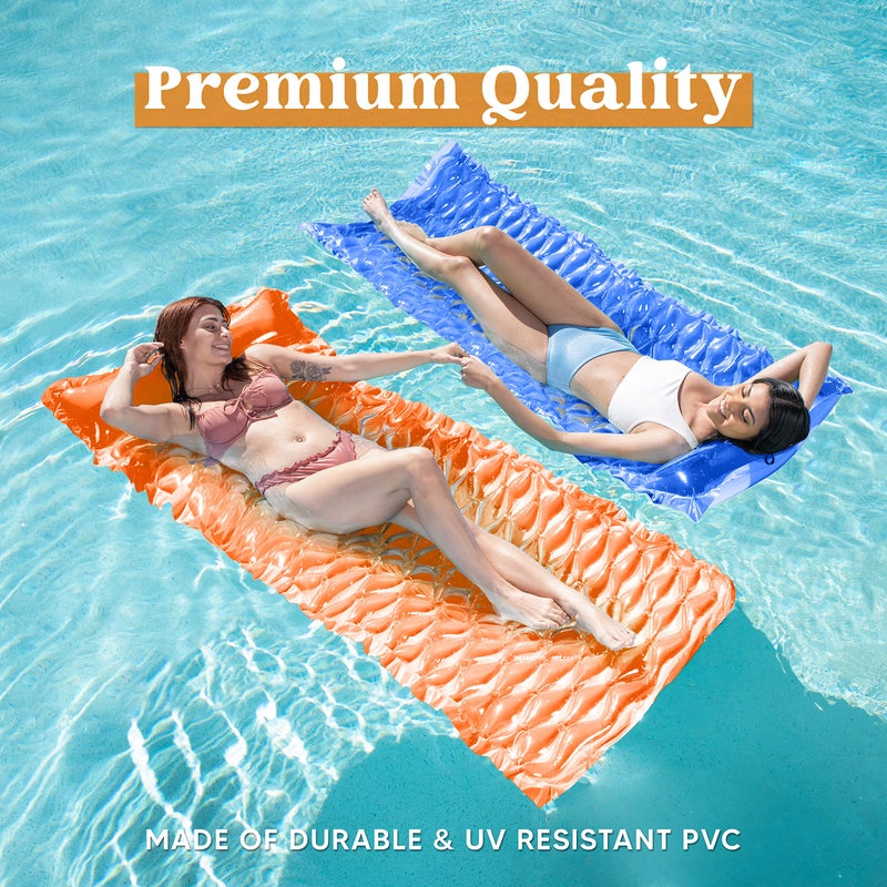SLOOSH Inflatable Pool Floats Raft,Floating Lounge for Adults,64x32 inch Swimming Mat Pool Mattress with Headrest,2 Pieces Float Air Mat for Summer Water Beach Fun,Dark Blue,Orange - Image 5