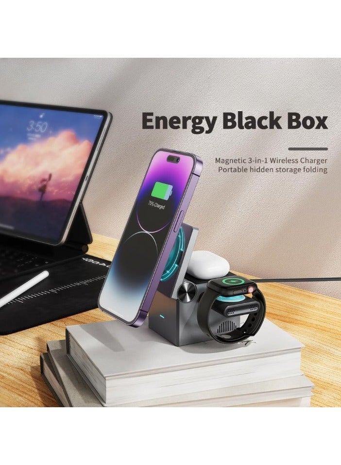 Hoco Foldable Wireless Charging Stand 3-in-1 MagSafe Compatible Cube, 15W Foldable Wireless Charging Station, Compatible with Wireless Charging Devices, Apple Watch Series 1-8/Ultra, AirPods Pro, Magnetic Wireless Charger - Image 4