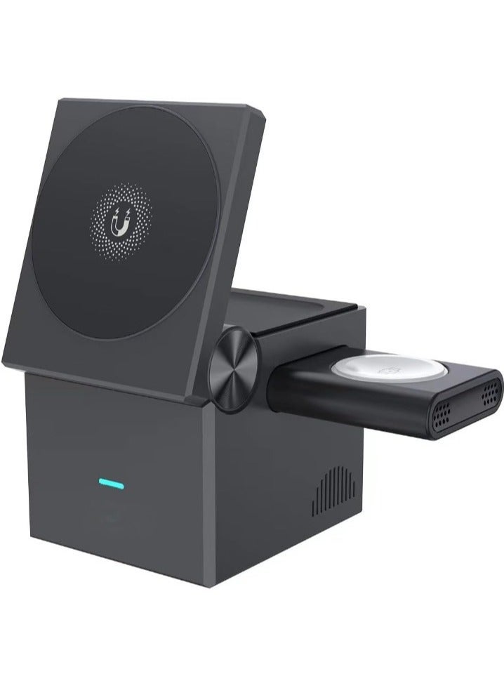 Hoco Foldable Wireless Charging Stand 3-in-1 MagSafe Compatible Cube, 15W Foldable Wireless Charging Station, Compatible with Wireless Charging Devices, Apple Watch Series 1-8/Ultra, AirPods Pro, Magnetic Wireless Charger - Image 1