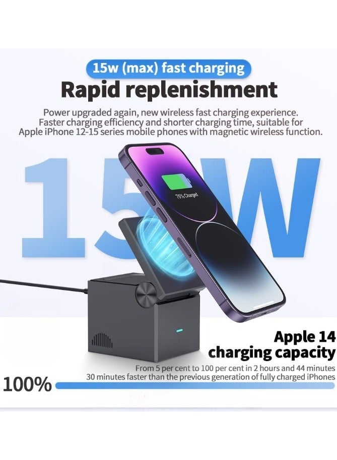 Hoco Foldable Wireless Charging Stand 3-in-1 MagSafe Compatible Cube, 15W Foldable Wireless Charging Station, Compatible with Wireless Charging Devices, Apple Watch Series 1-8/Ultra, AirPods Pro, Magnetic Wireless Charger - Image 2