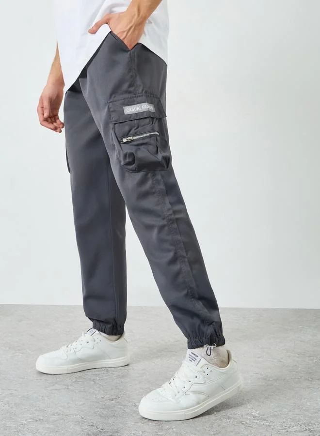 تايك تو Men Grey Cargo Trousers with Elastic Cuffs