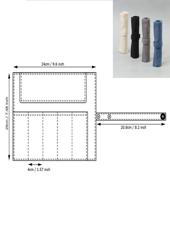 Enyuwlcm Canvas Stationery Handmade Rollup Pencil Case Travel Fountain Pen Organizer Bag Pencil Wrap Gray - Image 5