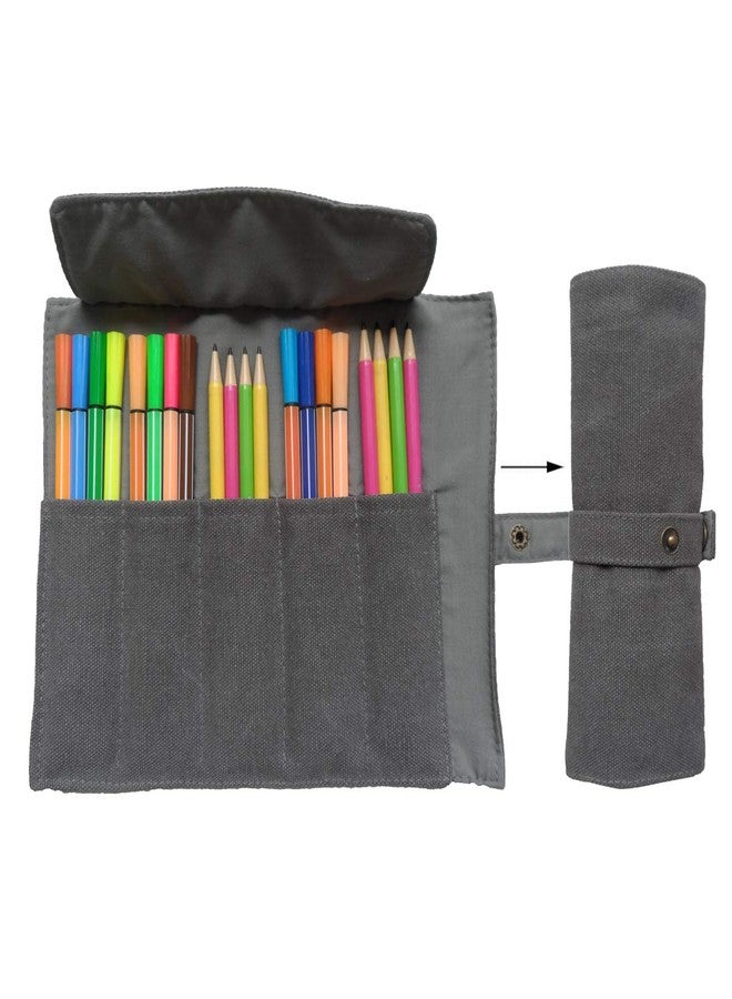 Enyuwlcm Canvas Stationery Handmade Rollup Pencil Case Travel Fountain Pen Organizer Bag Pencil Wrap Gray - Image 3