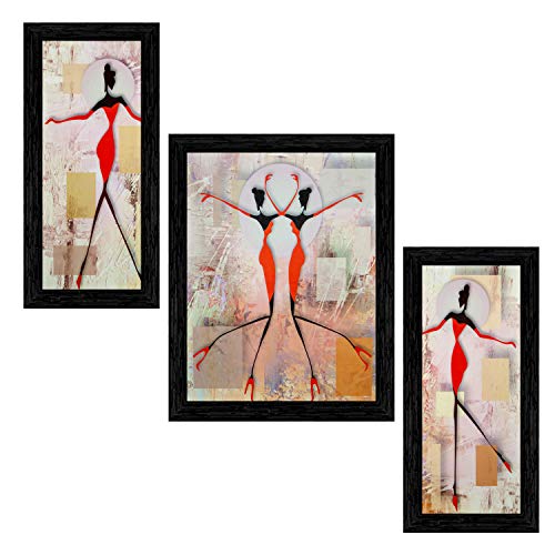 Indianara Set of 3 Western Dance Painting (2569BK) without glass 6 X 13, 10.2 X 13, 6 X 13 INCH - Image 1