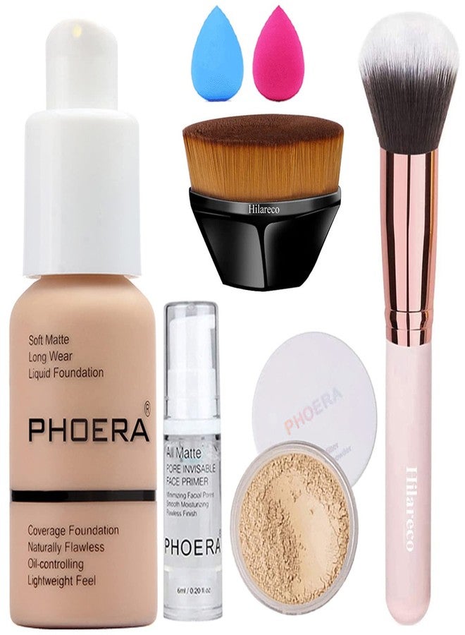 Hilareco PHOERA Foundation,PHOERA Makeup,PHOERA Matte Liquide Foundation Full Coverage,PHOERA Primer,PHOERA Powder,PHOERA Concealer,Kabuki Makeup Brushes Foundation Brush,2 Makeup Sponge (#103 Warm peach) - Image 1