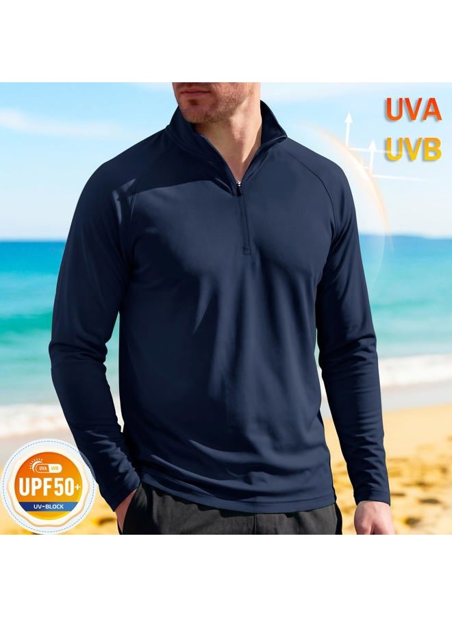 MAGCOMSEN Mens Tee Shirt Fishing Sun Protective Quarter Zip Shirt for Men Outdoor Shirts Men Quick Dry Rash Guard Shirt Long Sleeve Workout Shirts Navy - Image 4