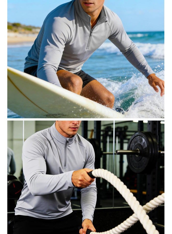 MAGCOMSEN Mens Tee Shirt Fishing Sun Protective Quarter Zip Shirt for Men Outdoor Shirts Men Quick Dry Rash Guard Shirt Long Sleeve Workout Shirts Navy - Image 2